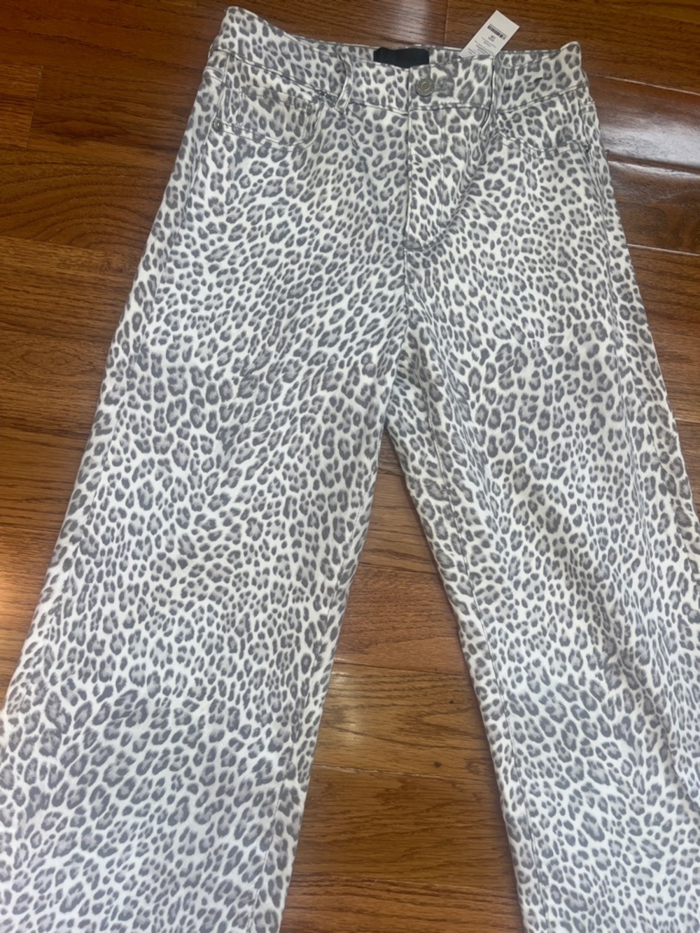 White House Black Market Gray and White Leopard Print Wide Leg Jeans